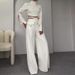 Women's clothing border high collar solid color navel exposed sweet and spicy loose wide leg suit for women_mkmklike.com