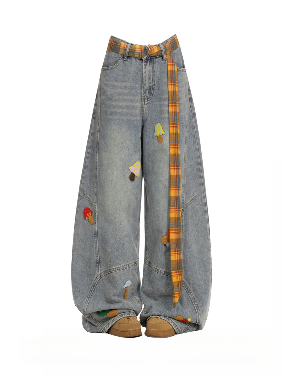 American Cartoon Towel Embroidery Jeans For Women, Spring And Autumn Design, High Waist, Loose Wide Leg Scimitar Pants_mkmklike.com