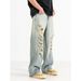 Plus Size Men's Jeans High Street Style Trendy Distressed Faded Casual Loose Straight Leg Chubby Style_mkmklike.com