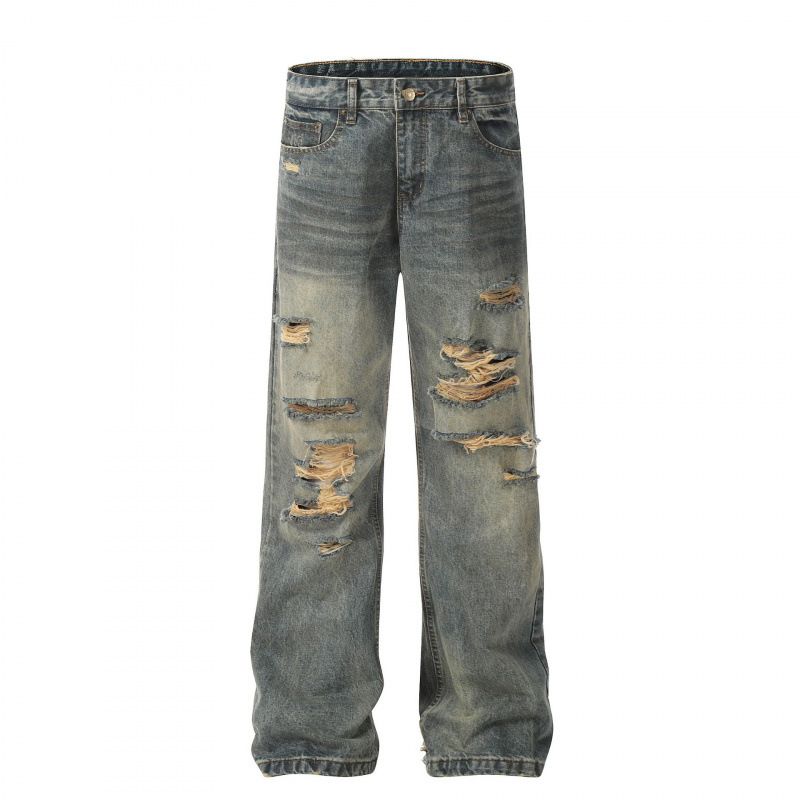 Y2K Vintage Distressed Oversized Streetwear Jeans For Men & Women - Retro Ripped Denim With Baggy Fit_mkmklike.com