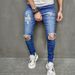 2023 New European And American Style Men's Distressed Skinny Jeans With Slight Stretch Selfie Photo_mkmklike.com