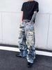 Men's Clothing Distressed Hand Painted Graffiti 3D Print Loose Straight Leg Jeans Unisex Baby Denim King American Style_mkmklike.com