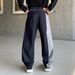 Men's Relaxed Fit Straight Leg Denim Jeans - Vintage Washed Blue With Patchwork Design, Korean Style Casual Trousers_mkmklike.com