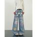 Men's Clothing Unisex Vintage Graffiti Print Jeans - Relaxed Wide Leg Bohemian Trousers For Spring & Summer_mkmklike.com