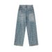 Men's Parisian Style Retro Washed Letter Print Jeans Loose Straight Leg Wide Leg Floor Length Trousers For Autumn_mkmklike.com