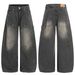 Men's High-Waist Straight Leg Jeans Retro Distressed Design Heavy Washed Fit High Street Style Loose Curved Blade_mkmklike.com