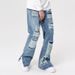 "Vintage Distressed Ripped Jeans Men's High Street Baggy Flare Pants With Embroidery – 90s Grunge Style, Oversized Fit, Retro Washed Denim_mkmklike.com