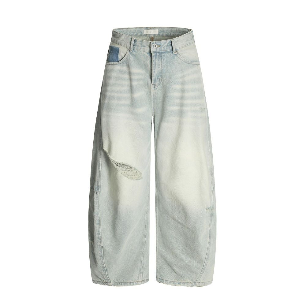 Heavy-duty Washed Oversized Men's Loose Wide-leg Trousers Street Fashion Punk Beggar Ripped Vintage Scythe Pants_mkmklike.com