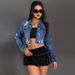 Women's Distressed Denim Jacket With Fringe Detail - Slim Fit Long Sleeve Blue Denim Shirt For Casual & Office Wear_mkmklike.com