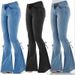 Women's Clothing Jeans Mid Waist Flared Lace Up Denim Trousers Stretch Jeans Women's Flared Pants_mkmklike.com