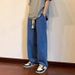Vintage Straight Leg Jeans For Men - Relaxed Fit Casual Trousers With Elastic Drawstring Waist & Unique Design_mkmklike.com