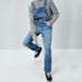 Men's Casual Denim Overalls Workwear Jeans Straight Leg Washed Light Blue Stretch Cotton Comfortable Trendy_mkmklike.com
