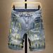 Men's Blue Paint-Splatter Distressed Denim Shorts | Loose Fit 5-Inch Inseam Casual Streetwear Shorts For Men_mkmklike.com