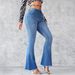 "Retro Flared Jeans For Women - High Waist Slim Fit Denim Pants With Vintage Horseshoe Design - Comfortable Cotton Stretch Fabric"_mkmklike.com