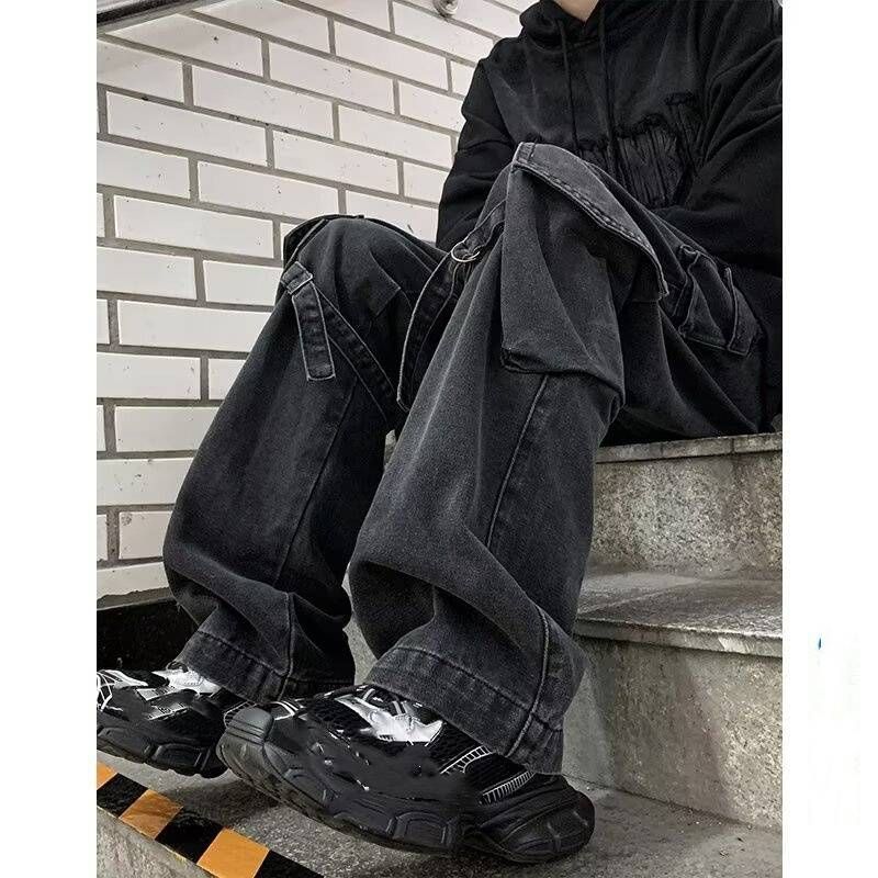 Men's Streetwear Denim Pants – Oversized Straight-Leg Jeans With Multi-Pocket Design_mkmklike.com