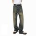 Men's Korean Style Washed Denim Jeans – Vintage Straight Leg Fleece-Lined Winter Pants For Casual Outfits_mkmklike.com