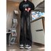 2025 Summer Black Gray Pleated Curved Knife Jeans Men's Style American Vibe Tall Straight Leg Slightly Flared Pants_mkmklike.com