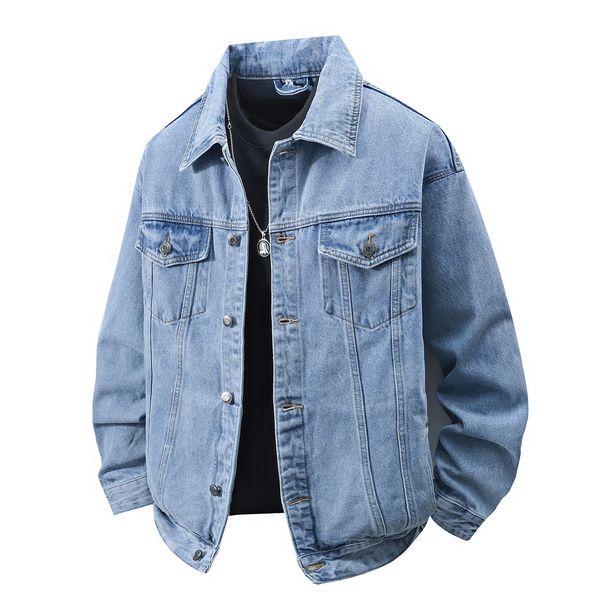 Men's Vintage Denim Jacket – Classic Button-Up Collar Workwear Coat, Stylish & Versatile For Casual & Outdoor Wear_mkmklike.com