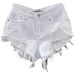 White Denim Sexy Low Waisted Ripped Hot Pants European Style Frayed Hem A Line Shorts Summer 2026 New Women's Clothing_mkmklike.com