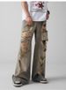 Men's Trendy Post-apocalyptic Style Ripped Jeans, Loose Straight Leg Wide-leg High Street Retro Beggar Trousers_mkmklike.com