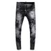 Men's Clothing Fashion Retro Men's Ripped Jeans Old Black And Gray Paint Printing And Dyeing Slightly Elastic Slim Fitting Skinny Jeans For Men_mkmklike.com