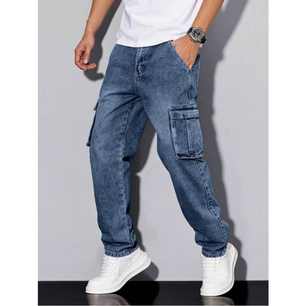 Men's Loose Fit Straight Leg Jeans Trendy Brand Midweight Elastic Mid Waist Long Pants_mkmklike.com