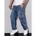 Men's Loose Fit Straight Leg Jeans Trendy Brand Midweight Elastic Mid Waist Long Pants_mkmklike.com