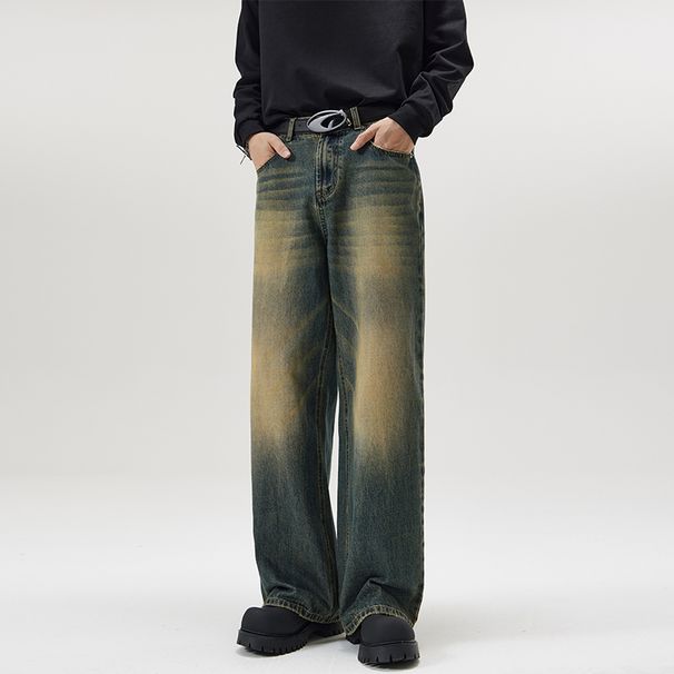 Men's Retro Jeans Korean High Street Hip-Hop Loose Straight Leg Width Leg Pants Y2k Fashion Baggy Pants Street Clothing 4 Colors_mkmklike.com