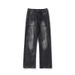 American-style Washed Cool Men's Jeans, Trendy Brand, Loose Fit, Lightning Pattern, Straight-leg Pants, High Street_mkmklike.com