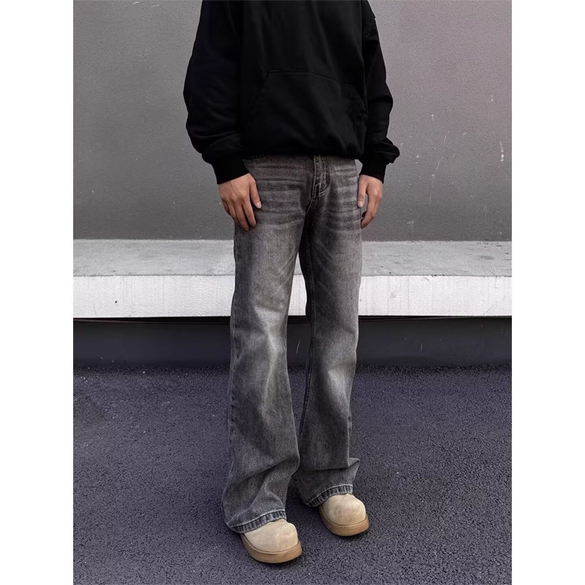"Men's Vintage Distressed Washed Jeans – Loose Straight Leg, High Street Retro Style, Floor-Length Casual Pants (S-3XL)"_mkmklike.com