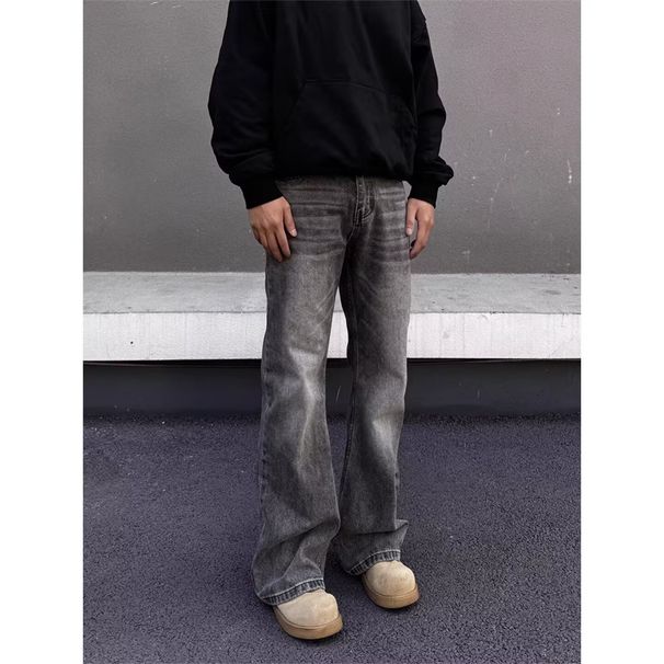 "Men's Vintage Distressed Washed Jeans – Loose Straight Leg, High Street Retro Style, Floor-Length Casual Pants (S-3XL)"_mkmklike.com
