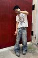 AC Style Graffiti Print Metal Decor Jeans – Unisex Distressed Denim Pants With Patchwork (S-XXXL)_mkmklike.com