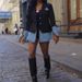 Stylish Women's Denim Blazer Jacket With Polyester-Spandex Blend, Casual Streetwear For Spring, Black & White Options (S-2XL)_mkmklike.com