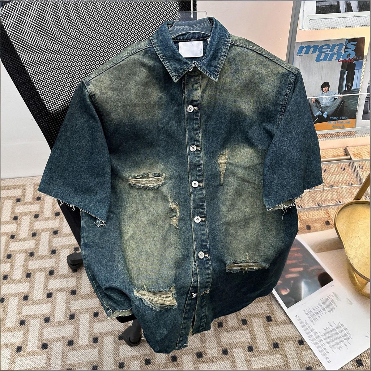 Men's Clothing Men's Retro Ripped Denim Jacket High-End Cool Stylish Summer Outfit Short Sleeve Shirt Vintage Clothing For Men_mkmklike.com