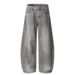 Grey Washed Distressed Splashed Ink Curved Jeans Men's Style American Street Trend Loose Wide Leg Casual Pants_mkmklike.com