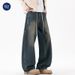 Nordmann Muqiu Men's Clothing | Trendy American Street Style Baggy Jeans Unisex Loose Retro Washed Wide-Leg Scimitar Pants_mkmklike.com