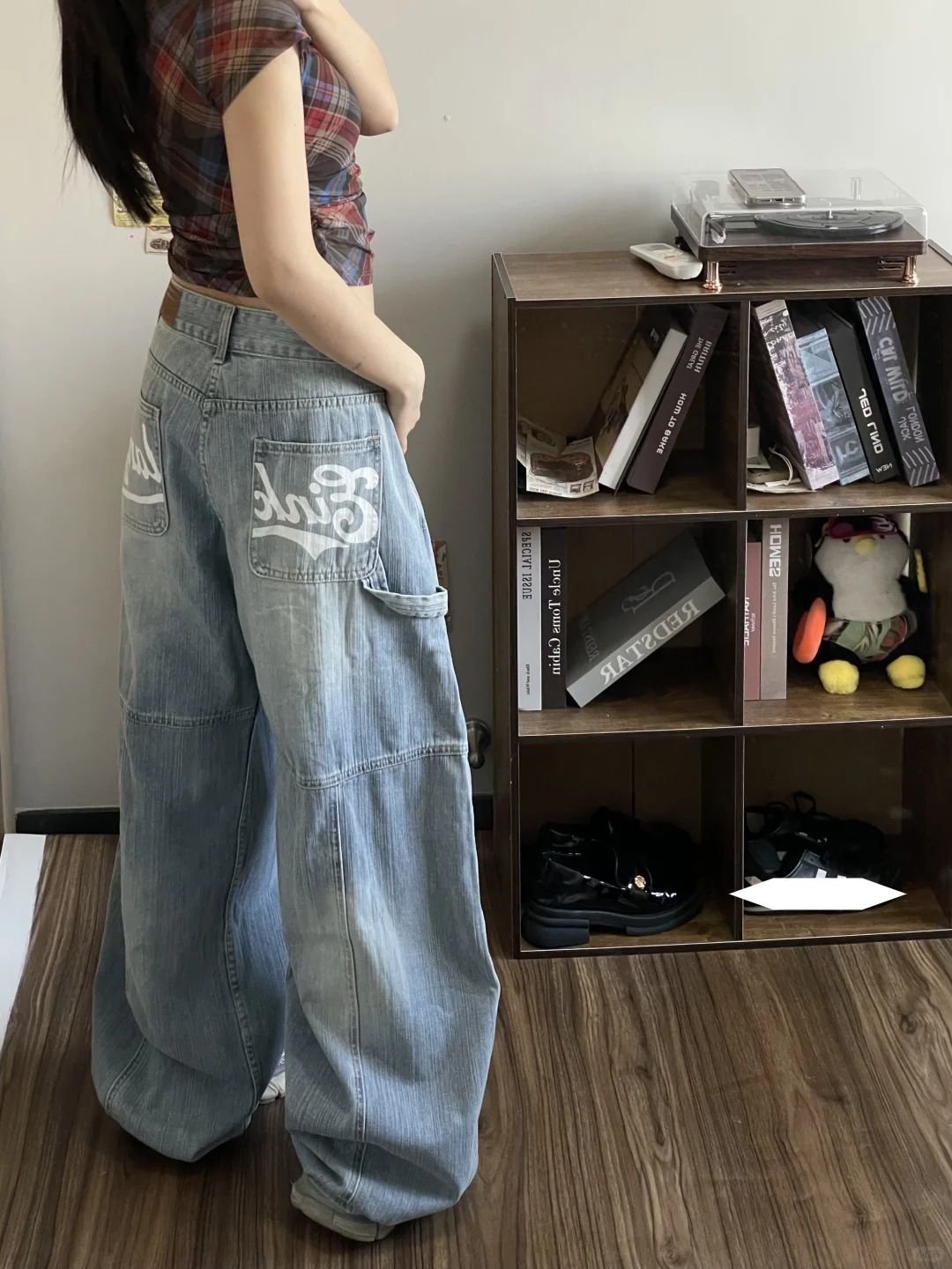 Men’s Clothing Large Size Retro High Street National Trend Letter Print Design Scimitar Jeans Versatile Casual Straight Wide Leg Pants_mkmklike.com
