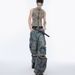 Men's Distressed Multi Pocket Design Jeans Destroy Contradictions Hand Painted Ripped Loose Straight Pants_mkmklike.com