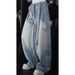 American Blue Wide-leg Scimitar Pants Men's Spring And Autumn Senior Sense American Retro Belt Design Sense Straight Jeans_mkmklike.com