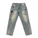 Men's Heavyweight Washed Distressed Denim Jeans Trendy Stylish Patches High End Embroidered Prints Loose Fitting Tapered Straight Leg Jeans_mkmklike.com