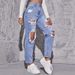 European And American Blue Ripped High-Waisted Straight-Leg Jeans For Women Fashion Versatile Long Pants_mkmklike.com