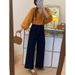 New Style Dark Blue Petite Women's Jeans Plus Size Slimming Loose Fit Cropped Wide Leg Pants Pear Shaped Figure_mkmklike.com