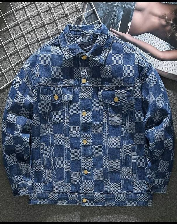 Men's Clothing Spring And Autumn High End Design Personality Jacquard Plaid Loose Plus Size Coat Denim Jacket Men_mkmklike.com