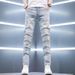Premium Stretch Denim Jeans – Slim Fit Ripped & Embroidered Men's Pants (Light Blue, Summer Style)_mkmklike.com