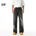 EF JEANS | 2025 Spring New American High Street Vibe Black And Gray Graffiti Drape Loose Straight Jeans_mkmklike.com