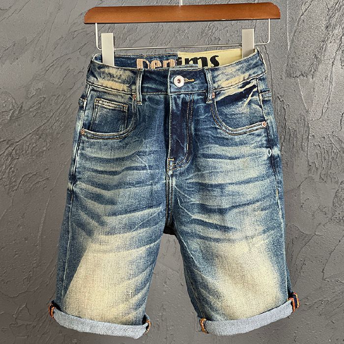 Men's Clothing New Men's Denim Stretch Shorts Summer Thin Style Trendy Retro Simple Versatile Youth Style_mkmklike.com