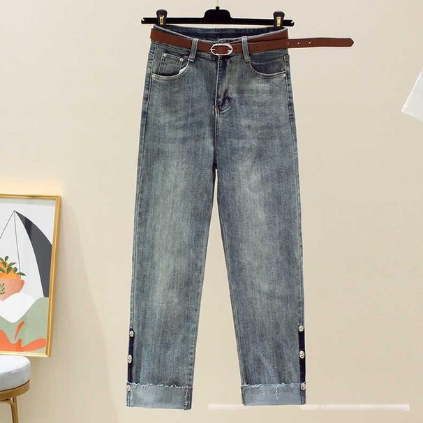 Women's High Waist Stretch Straight Leg Jeans With Belt - Comfortable Loose Fit Ankle Length Trousers For Casual & Office Wear_mkmklike.com