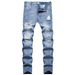 Men's Straight Fit Distressed Denim Jeans - Classic Blue Washed Cotton Trousers For Casual Wear_mkmklike.com