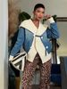 Women's Clothing Large Lapel Denim Jacket Knitted Patchwork Color Block Indigo Blue Workwear Streetwear Spring/Autumn Metal Buttons_mkmklike.com
