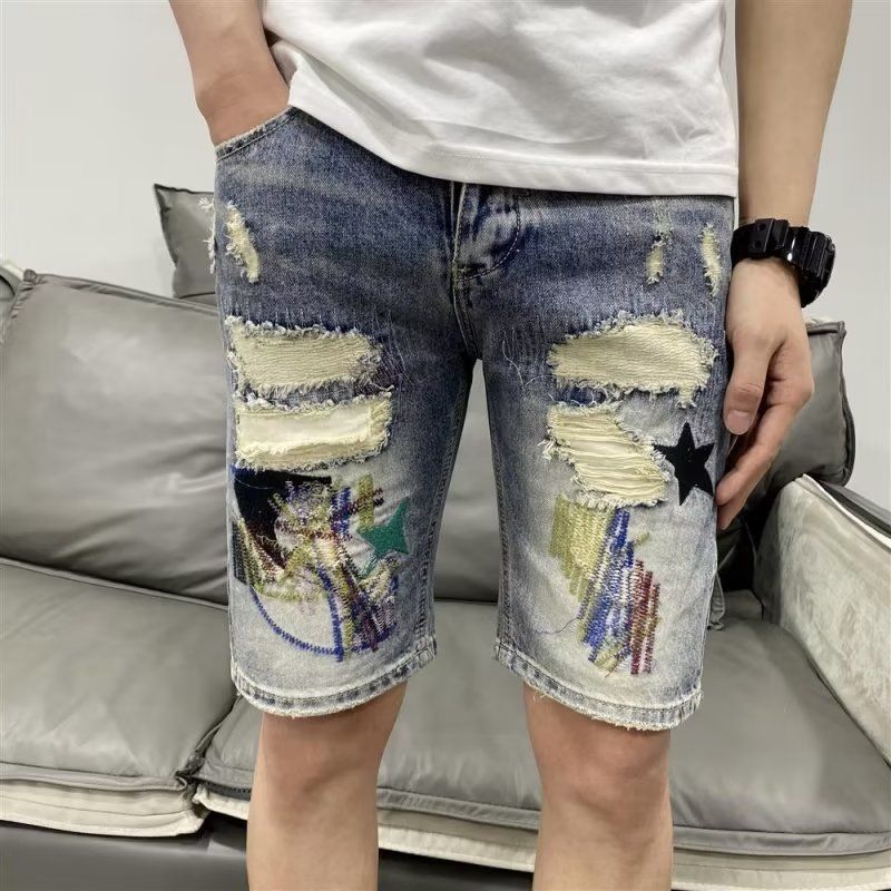 Men's Japanese Washed Denim Shorts – Distressed & Button-Detailed Casual Streetwear (28-36 Waist) – Loose Straight Cut For Summer_mkmklike.com